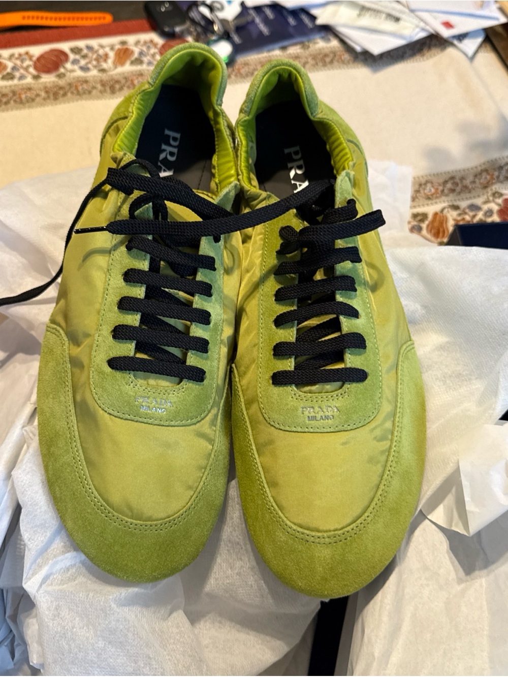 Prada Men's Lime Green Suede & Nylon Sneakers size US 10.5